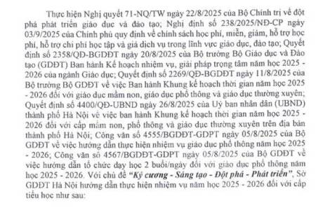 Hướng dẫn thực hiện nhiệm vụ giáo dục tiểu học  năm học 2025-2026