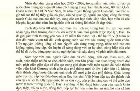 Thư của Chủ tịch nước Lương Cường gửi ngành GD 2025-2026