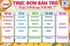 Thực đơn bán trú từ ngày 15/9 đến ngày 19/9/2025