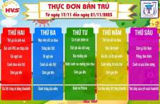Thực đơn bán trú từ ngày 17/11đến ngày 21/11/2025