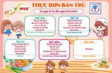 Thực đơn bán trú từ ngày 1/12 đến ngày 5/12/2025