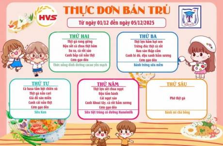 Thực đơn bán trú từ ngày 1/12 đến ngày 5/12/2025