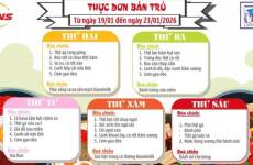 Thực đơn bán trú từ ngày 19/1 đến ngày 23/1/2026