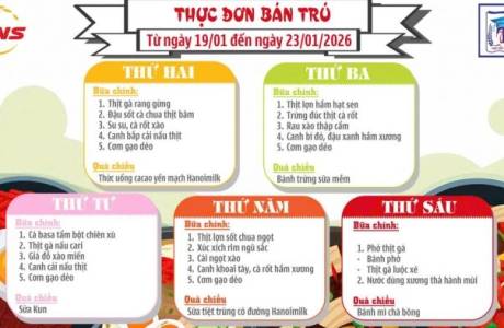 Thực đơn bán trú từ ngày 19/1 đến ngày 23/1/2026