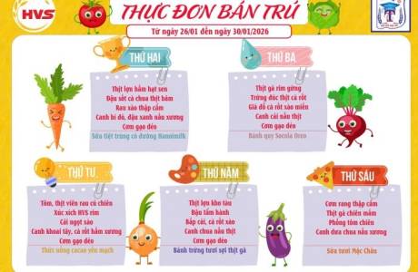 Thực đơn bán trú từ ngày 26/12 đến ngày 30/1/2026