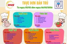 Thực đơn bán trú từ ngày 2/2 đến ngày 6/2/2026