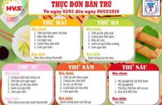 Thực đơn bán trú từ ngày 02/03 đến ngày 06/03/2026