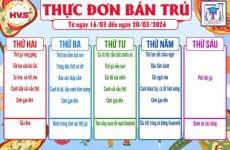 Thực đơn bán trú từ ngày 16/03 đến ngày 20/03/2026