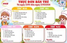 Thực đơn bán trú từ ngày 23/3 đến ngày 27/3/2026