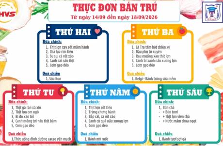 Thực đơn bán trú từ ngày 14/9 đến ngày 18/9/2026