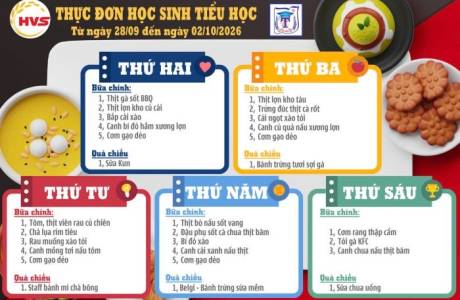 Thực đơn bán trú từ ngày 28/9 đến ngày 2/10/2026