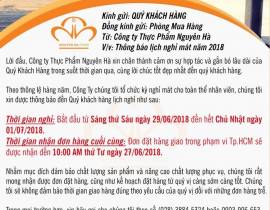 THÔNG BÁO LỊCH NGHỈ MÁT 2018