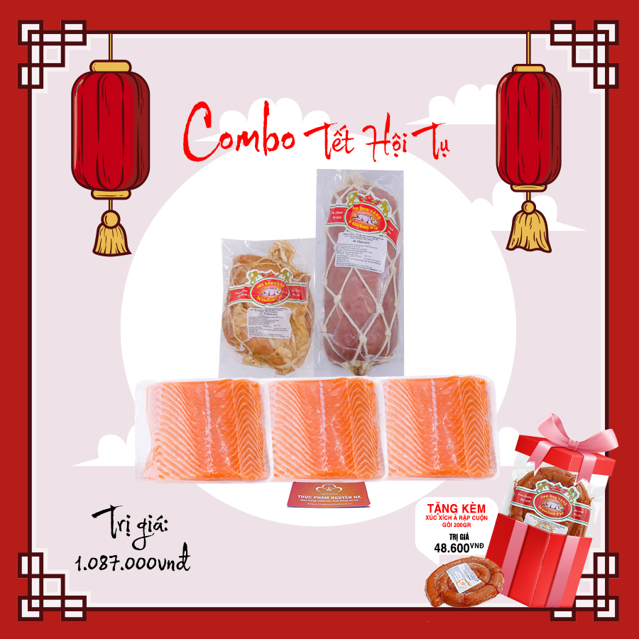 Combo TẾT HỘI TỤ (cá hồi nauy, thăn heo xông khói, thăn bò xông khói) tặng rong nho và xốt mè rang