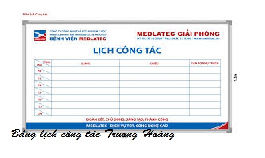 Bảng lịch công tác tuần kích thuớc 1200x1100mm