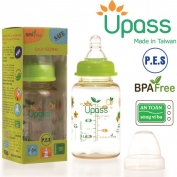 Bình sữa P.E.S cổ thường 120ml không BPA, có núm ti silicon siêu mềm chống sặc
