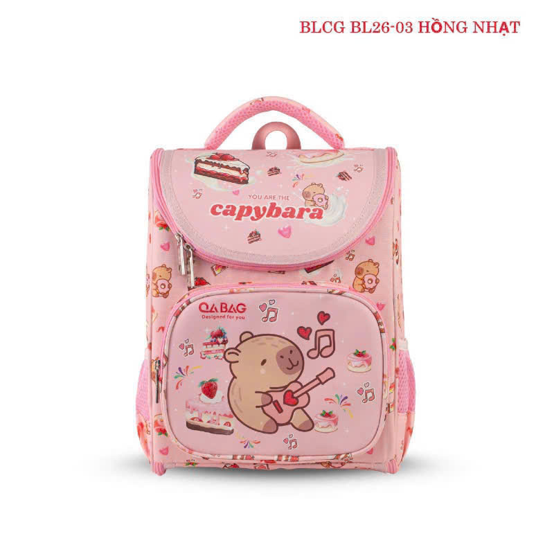 BA LÔ HỌC SINH CẤP 1 HÌNH CAPYBARA HỒNG