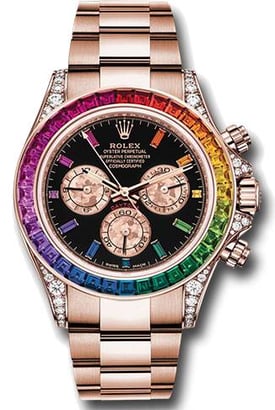Rolex Daytona Rainbow Baguettes Rose Gold Black Dial 40mm 116595RBOW