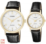 Đồng hồ đôi Citizen BM6772-05A EW1582-03A mạ vàng sang trọng, quý phái