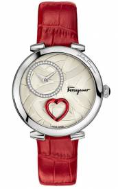 SALVATORE FERRAGAMO Cuore Ferragamo Diamonds Steel Pink Leather Watch FE2030016 authentic