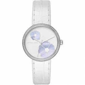 Michael Kors Womens Courtney Stainless-Steel and White Leather Watch MK2716 Authentic