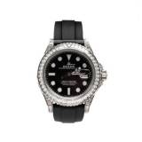 Rolex Yacht-Master 42mm Black Dial Diamond Bezel Rubber Strap White Gold 226679TBR
