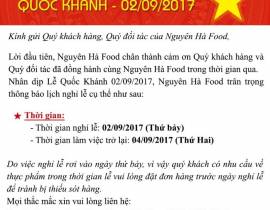 THÔNG BÁO LỊCH NGHỈ LỄ QUỐC KHÁNH - 02/09/2017